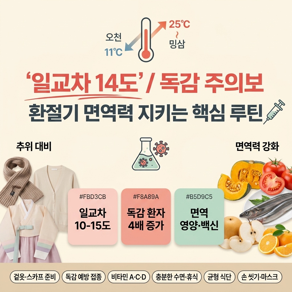 일교차 심할 때 독감 주의보 14도 환절기 건강 관리