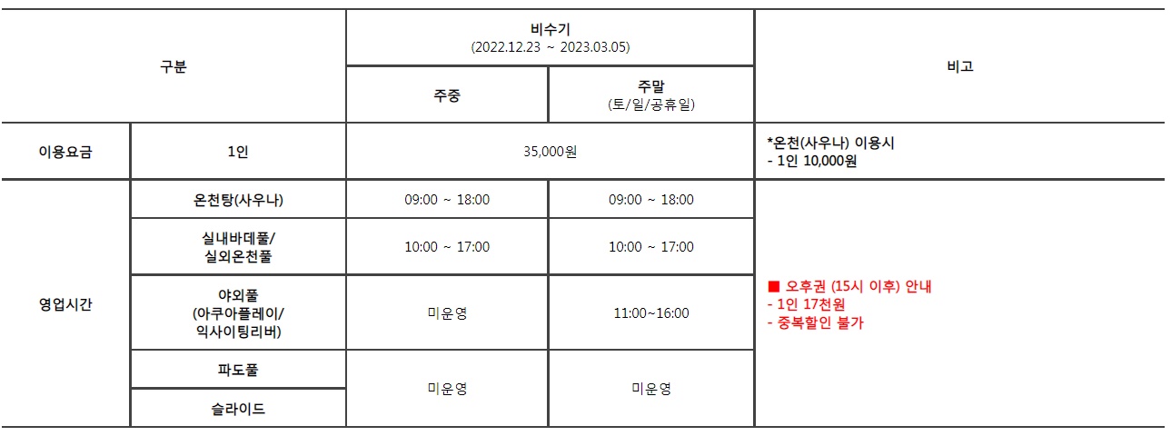 국내 온천여행 추천 요금표