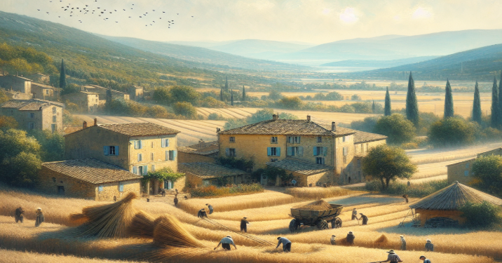 프로방스, 프랑스의 프로방스 지역의 풍경을 담은 이미지, 라벤더 밭과 전통적인 건축물 등이 포함된 아름다운 자연경관