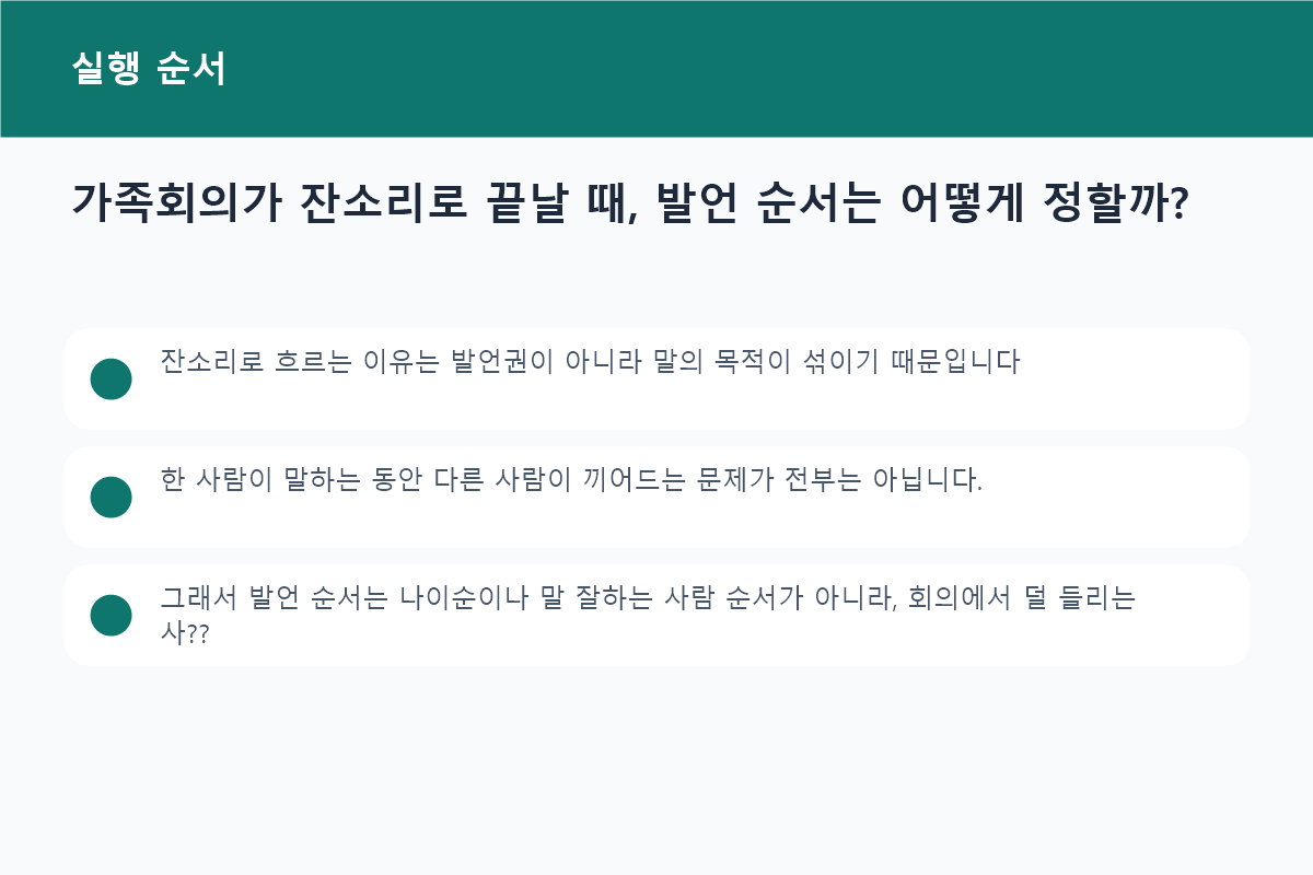 가족회의가 잔소리로 끝날 때, 발언 순서는 어떻게 정할까?의 실행 순서 정보 이미지