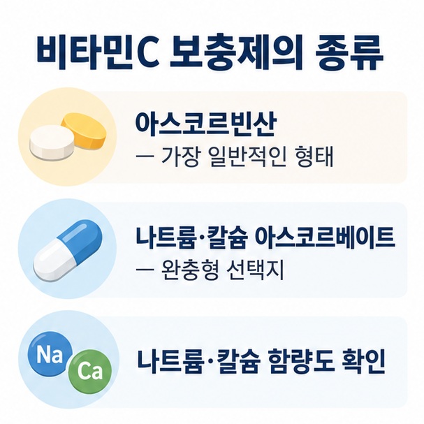 아스코르빈산 나트륨 아스코르베이트 칼슘 아스코르베이트 복합형 비타민 C의 특징을 비교한 표
