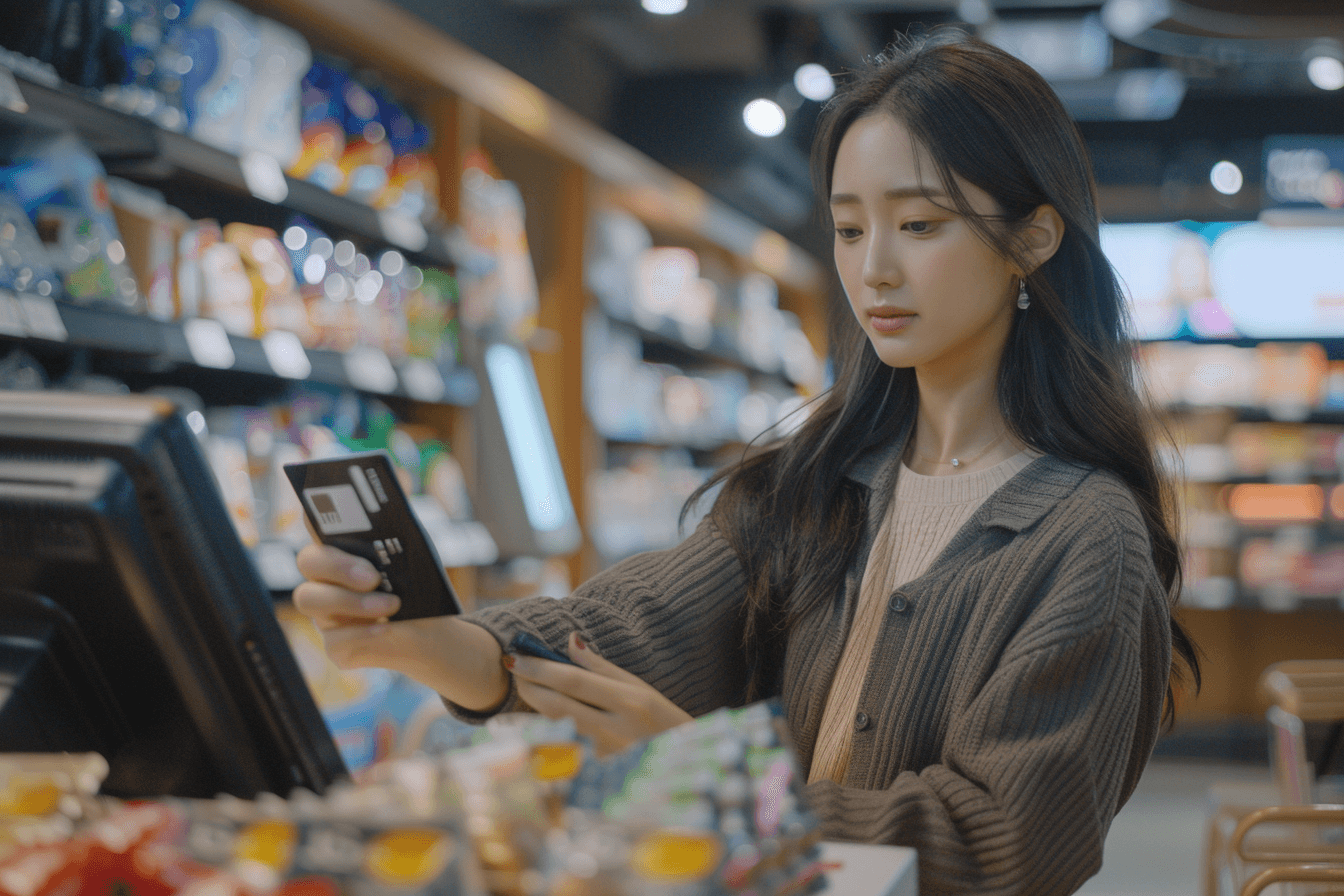 바우처-카드를-들고-있는-여성