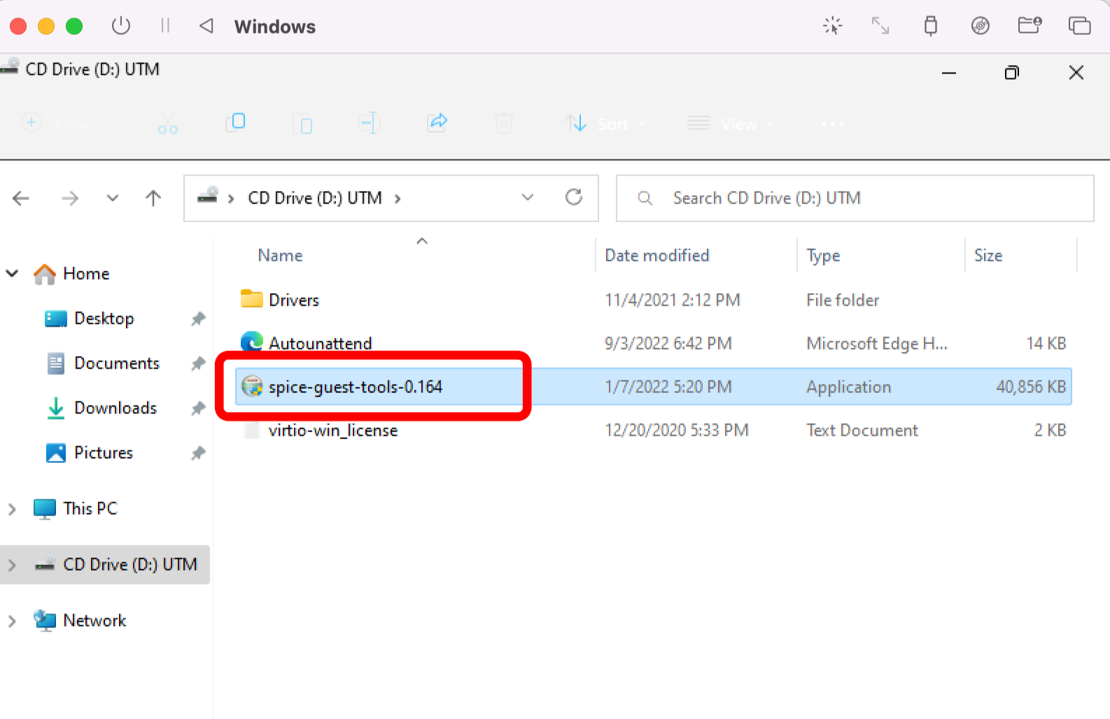 탐색기에서 spice-guest-tools 실행