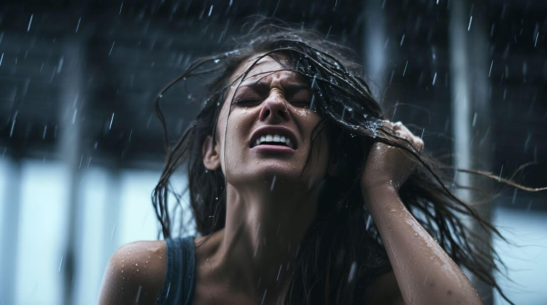 통증으로 인해 고통스러워 하는 여자