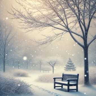 공원-벤치에-눈이-쌓여있고-멀리-가로등이-희미하게-보이는데-눈은-하염없이-계속-내리는-모습