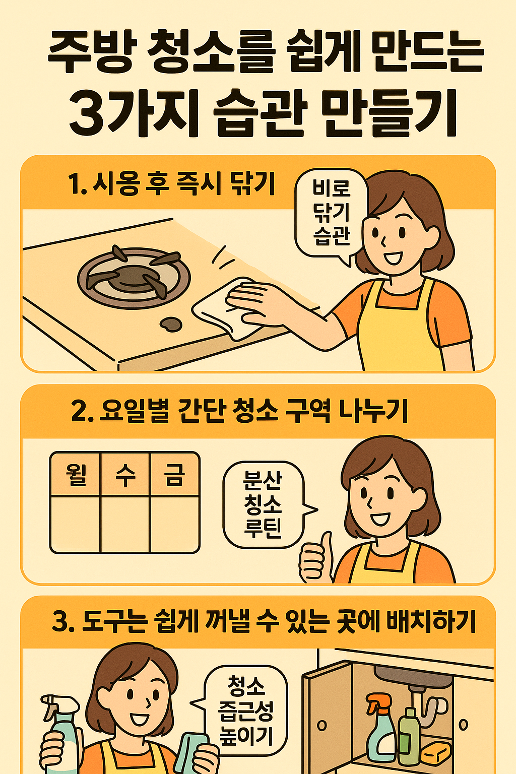 주방 청소를 쉽게 만드는 3가지 습관 만들기