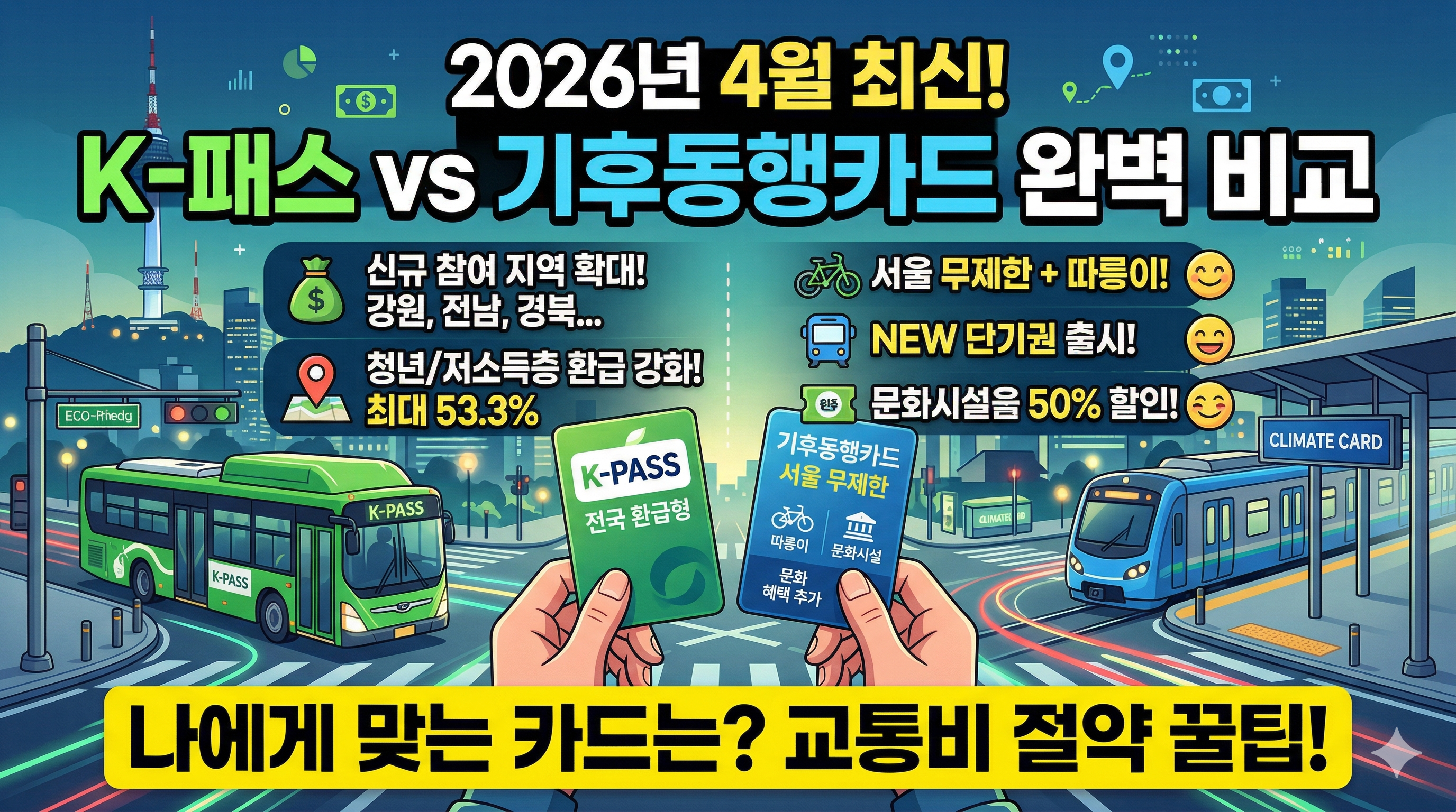 2026년 4월 기준 K-패스 및 기후동행카드 혜택 비교 가이드: 신규 참여 지역과 환급 조건 완벽 정리