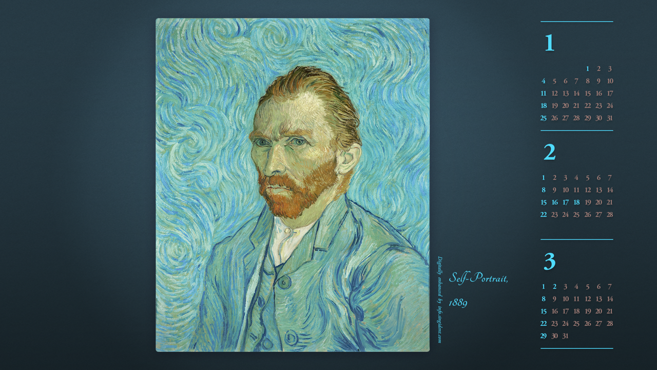 12 반고흐 자화상, F627 B - 2026년2월 달력배경화면