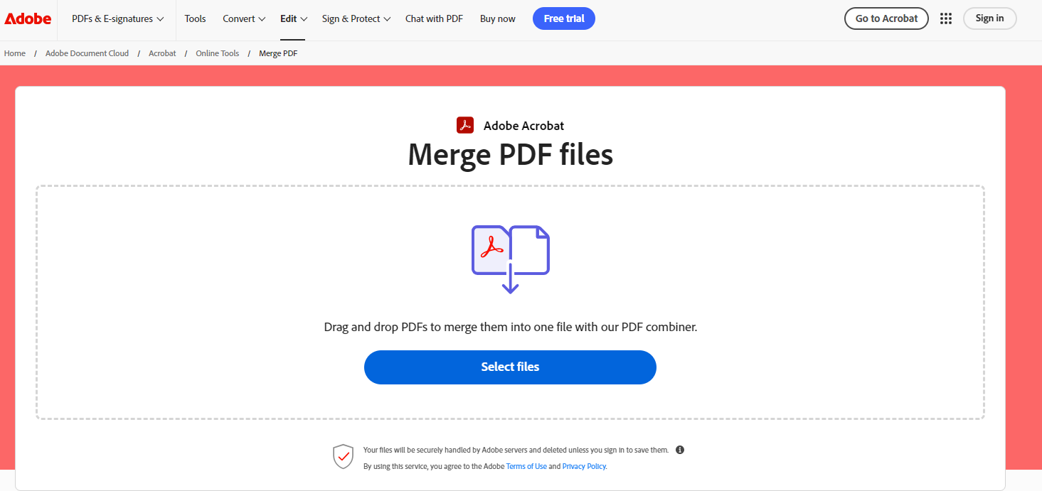 [파일 선택] 버튼을 눌러 병합할 PDF 파일 업로드