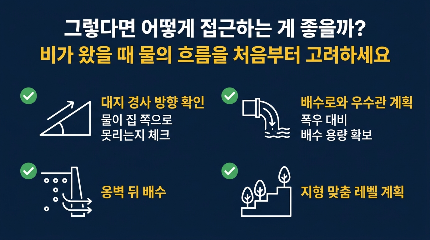 경사지 대지의 배수계획 대비를 어떻게 하는지 설명