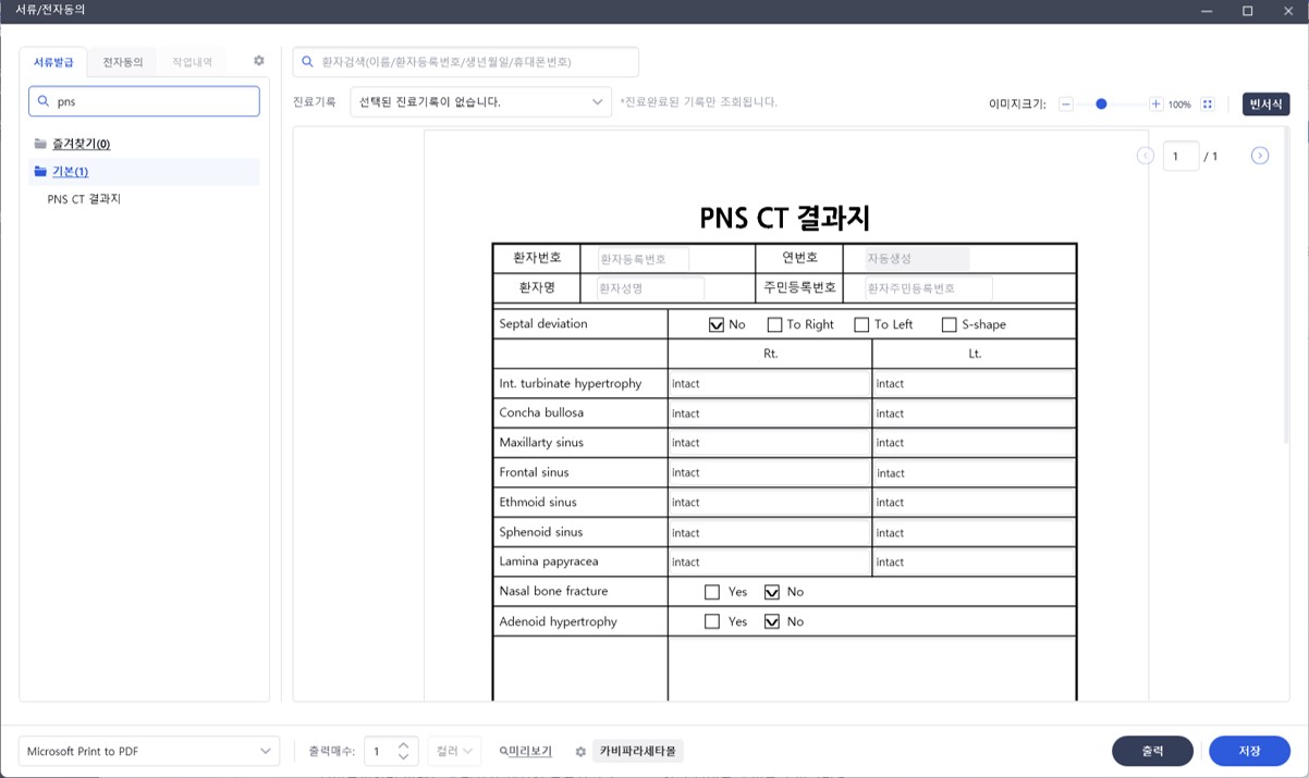 PNS CT 결과지
