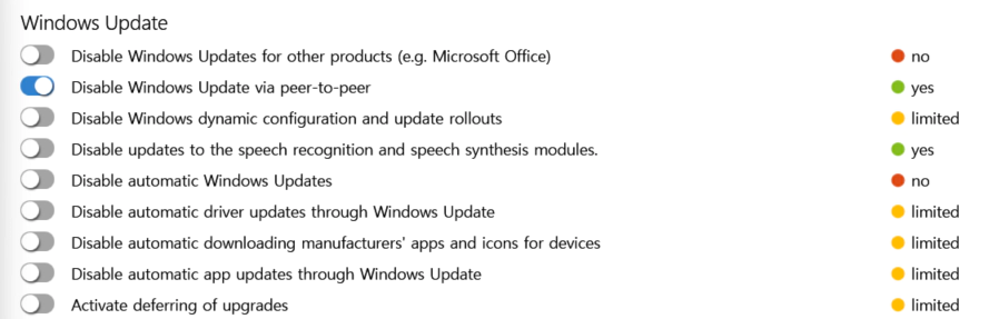 O&O ShutUp10++ 윈도우업데이트