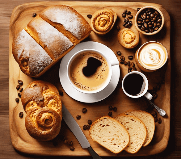 쟁반 안에 다양한 방들과 아메리카노 커피, 카페라떼가 있다. 사람들이 대화를 하기 위해 주문한 메뉴다.