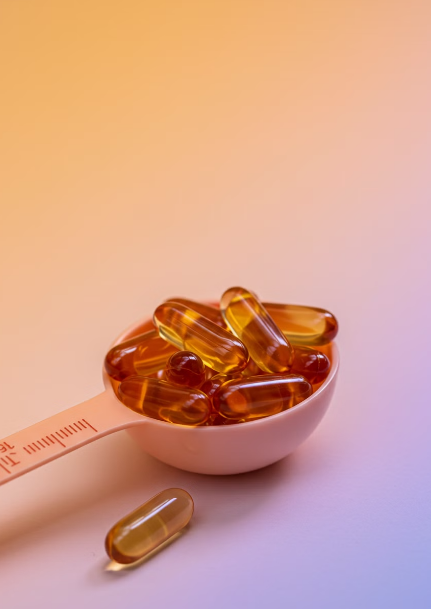 비타민D 하루 권장량 을 숟가락에 담고 있는 모습