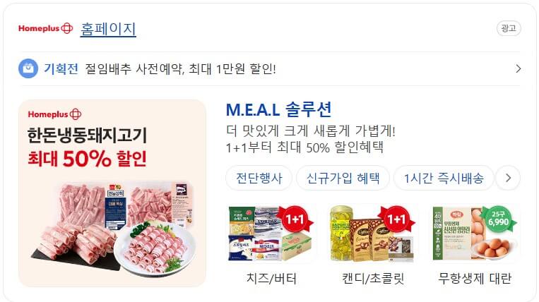 홈플러스 홈페이지 소개 화면