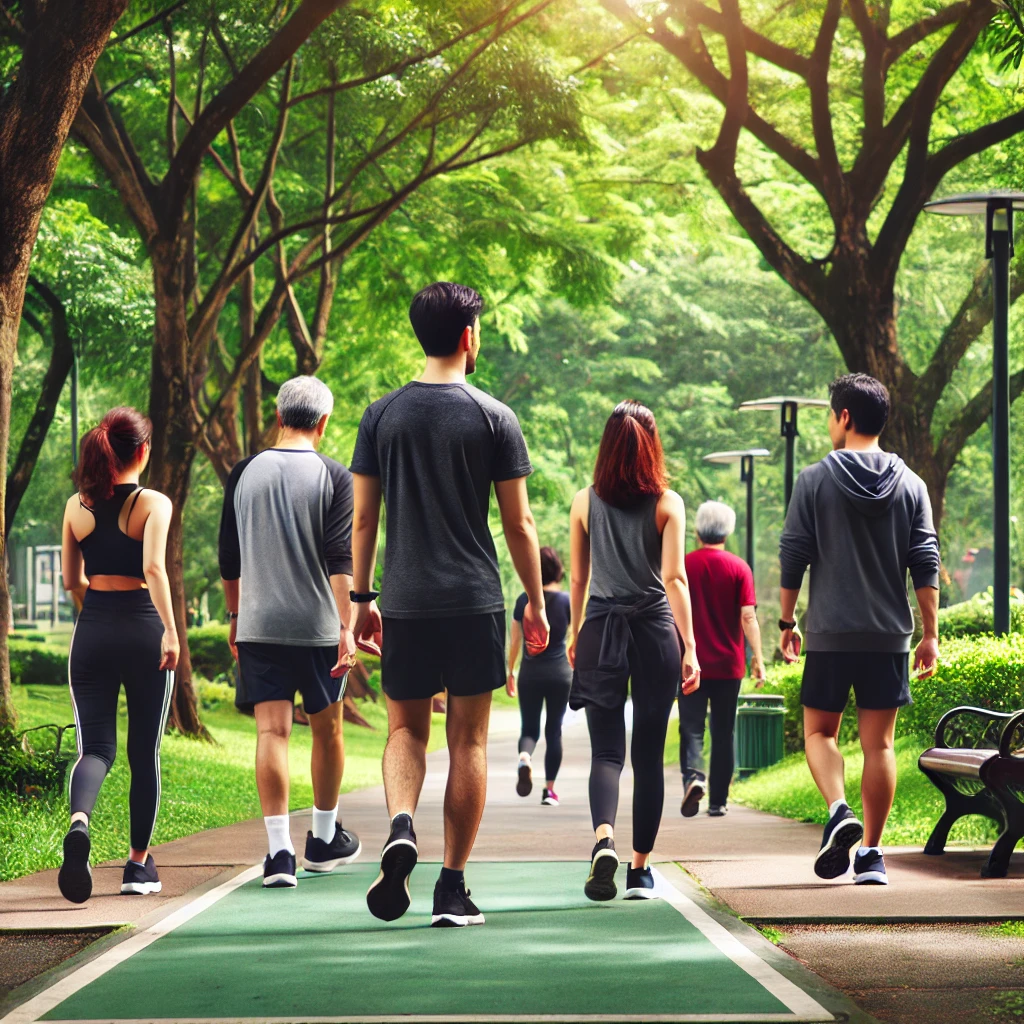 공원을 걷고 있는 사람들의 뒷모습