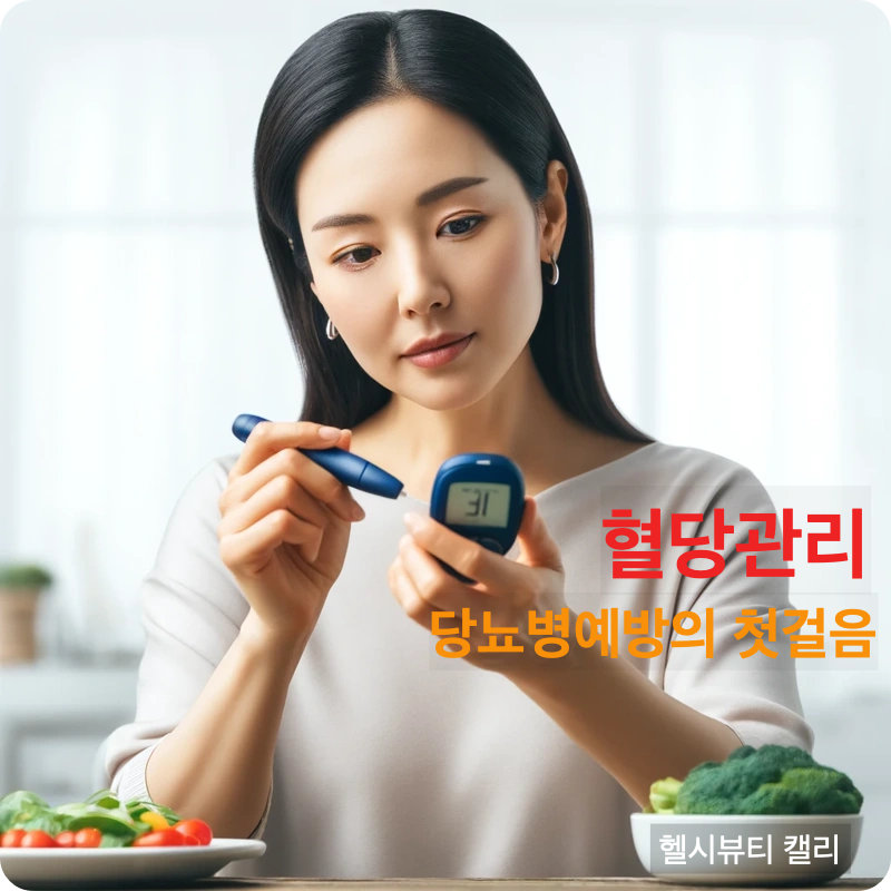 혈당체크 기기를 이용해 매일매일 관리하는 40대 여성의 모습