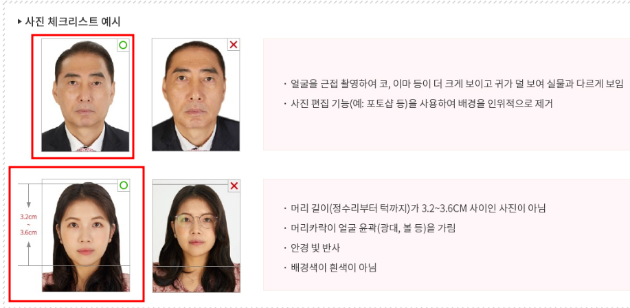 여권사진 규정, 여권사진 규격