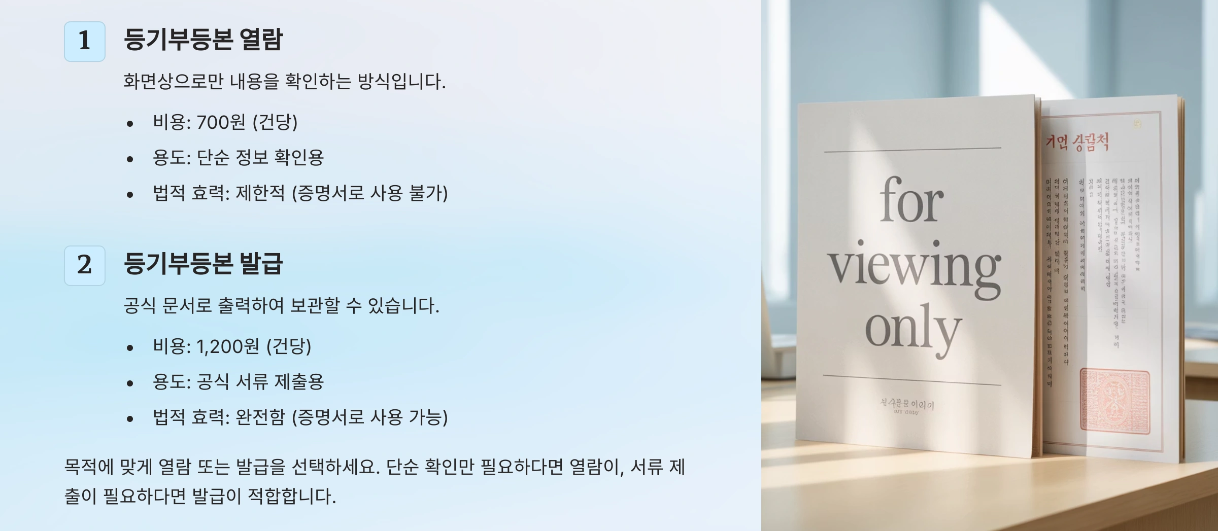 열람과 발급의 차이