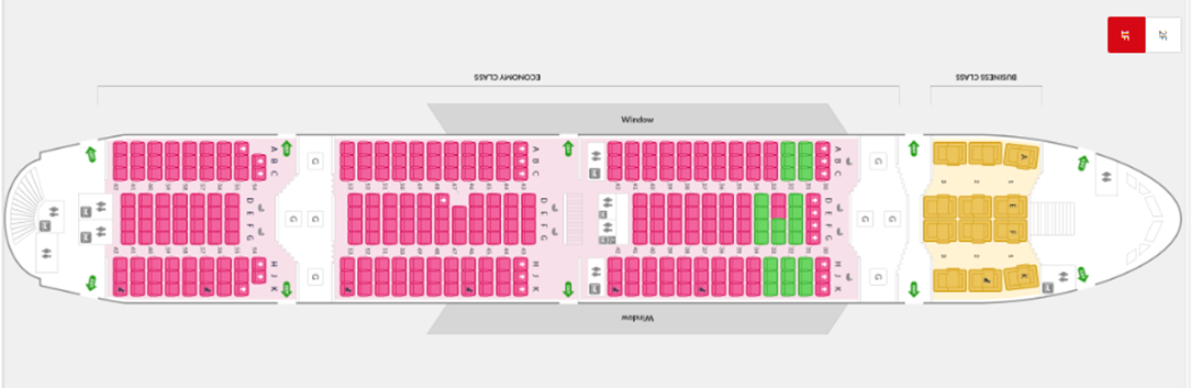 아시아나항공 좌석, 아시아나항공 좌석배치도