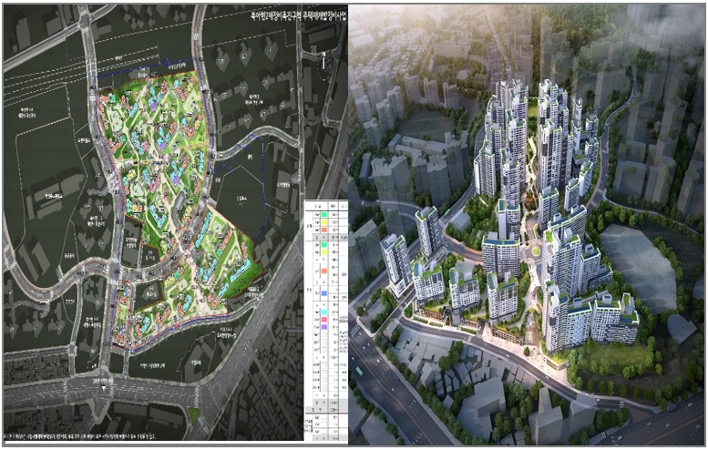 북아현2 재정비촉진구역 주택재개발 정비사업조합 조감도 배치도 (서울시 자로 참조)