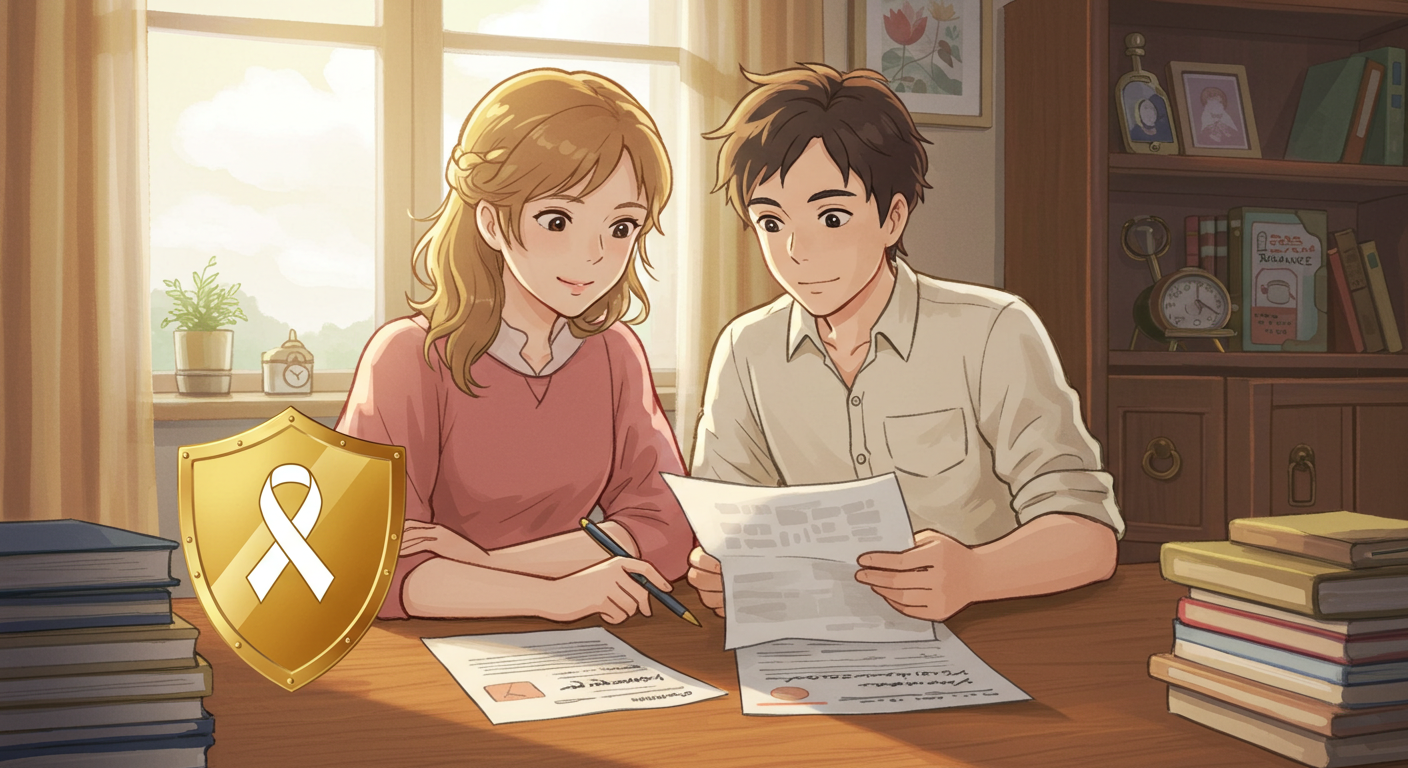 암보험 상품을 비교하는 부부의 따뜻한 장면