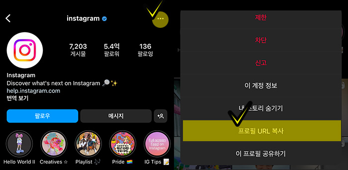 인스타 다른 계정 프로필 주소 확인