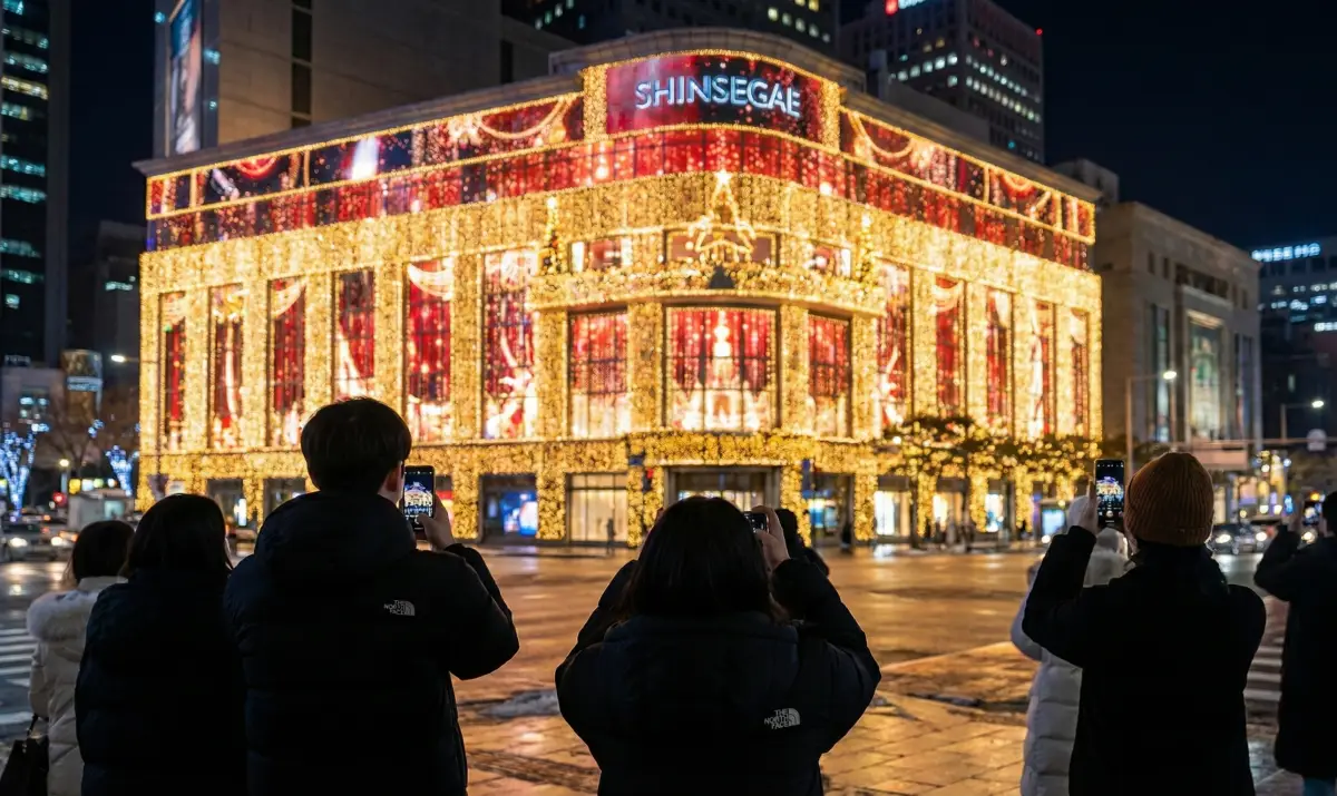 미디어 파사드 관람 후 명동 거리 산책은 필수 코스입니다.