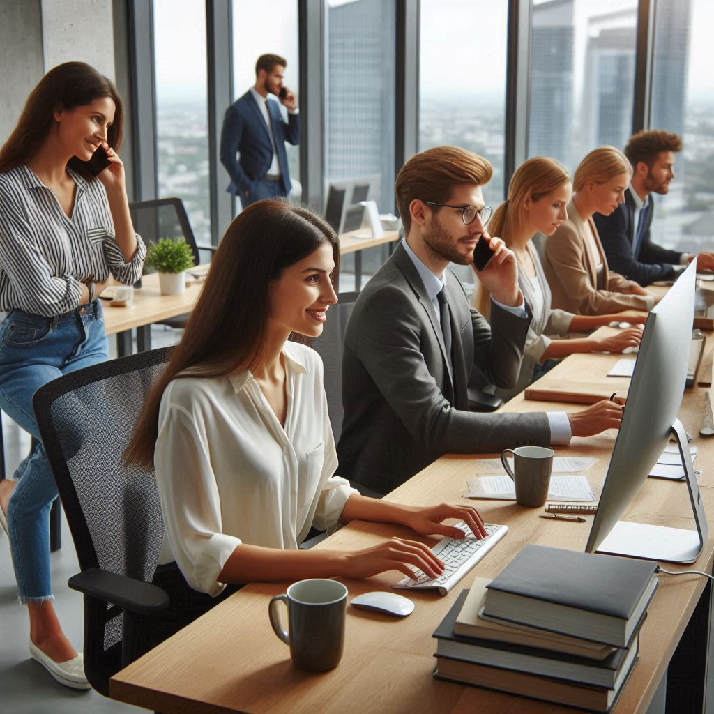 에어컨이 가동 중인 사무실에서 근무하는 직장인들의 모습