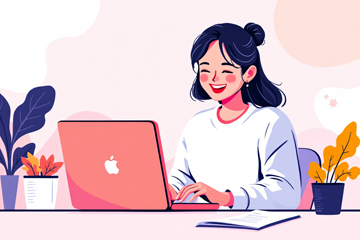 청년월세지원을 노트북에서 신청하는 청년 여성 모습