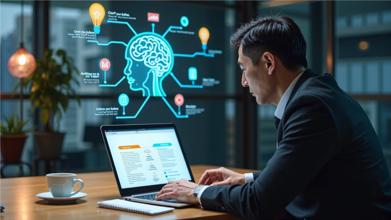 AI 조수와 협력하여 고객불만 대응 이메일을 작성하는 직장인 사진