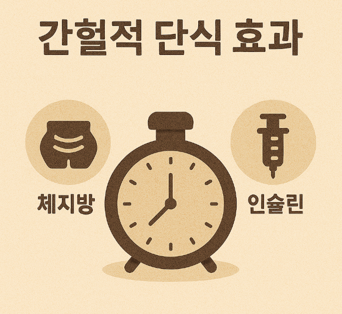 시계그림과 양옆으로 체지방과 인슐린 주사 이미지