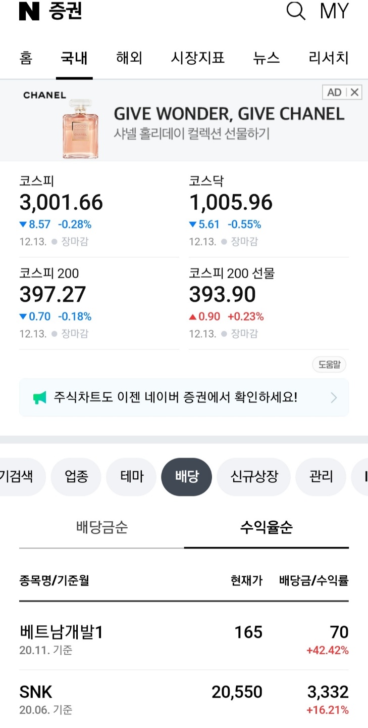네이버 폰 배당수익율 
