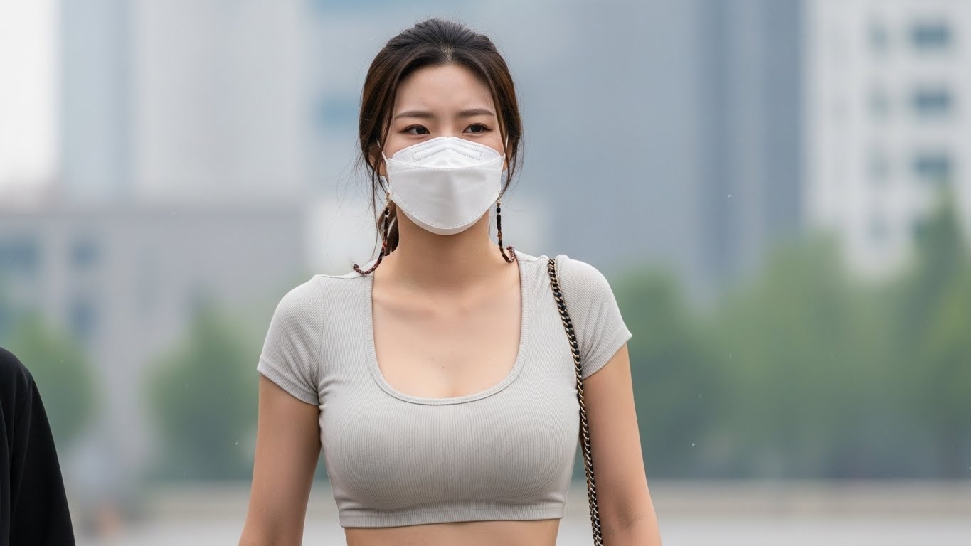 마스크를 쓰고있는 여성