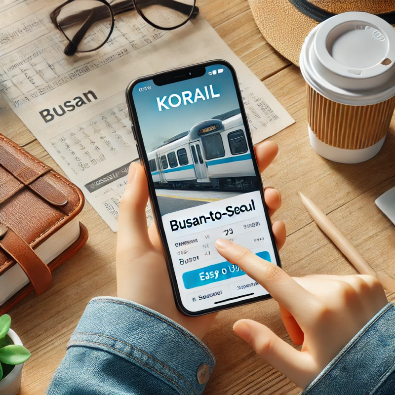 코레일 앱에서 부산-서울 티켓을 예매하는 여행자의 모습.