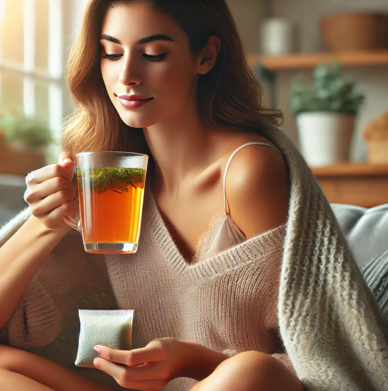 생리 중 붓기 조절을 위해 물을 섭취하는 모습