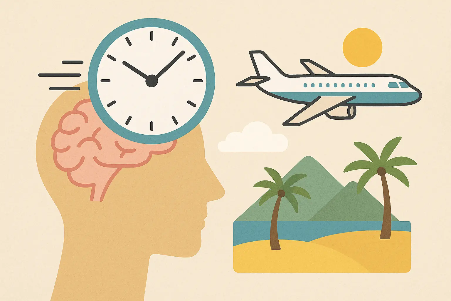 여행을-다녀온-후-시간이-빨리-지나갔다고-느끼는-뇌의-인지-변화를-상징적으로-표현한-일러스트