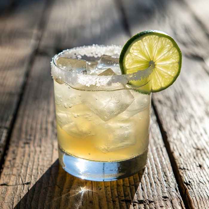커다란 얼음과 라임 가니시가 돋보이는 시원한 토미스 마가리타 완성 사진