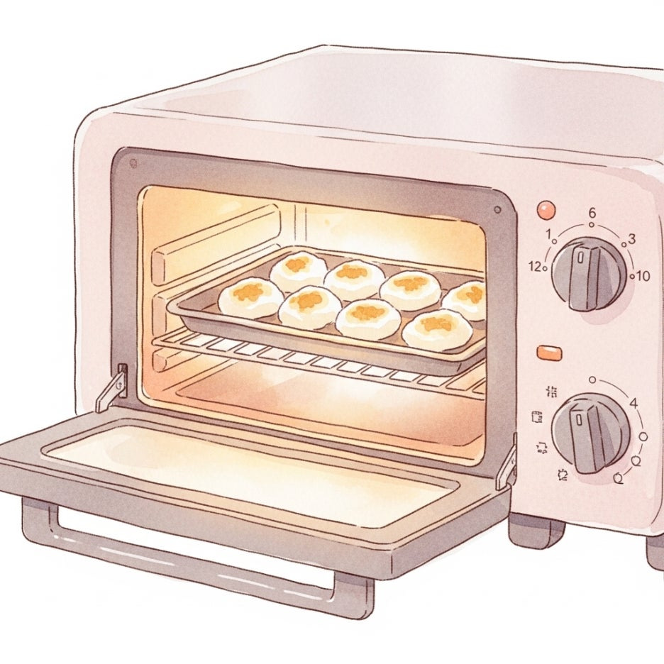 오븐 안에서 노릇하게 익어가는 버터떡