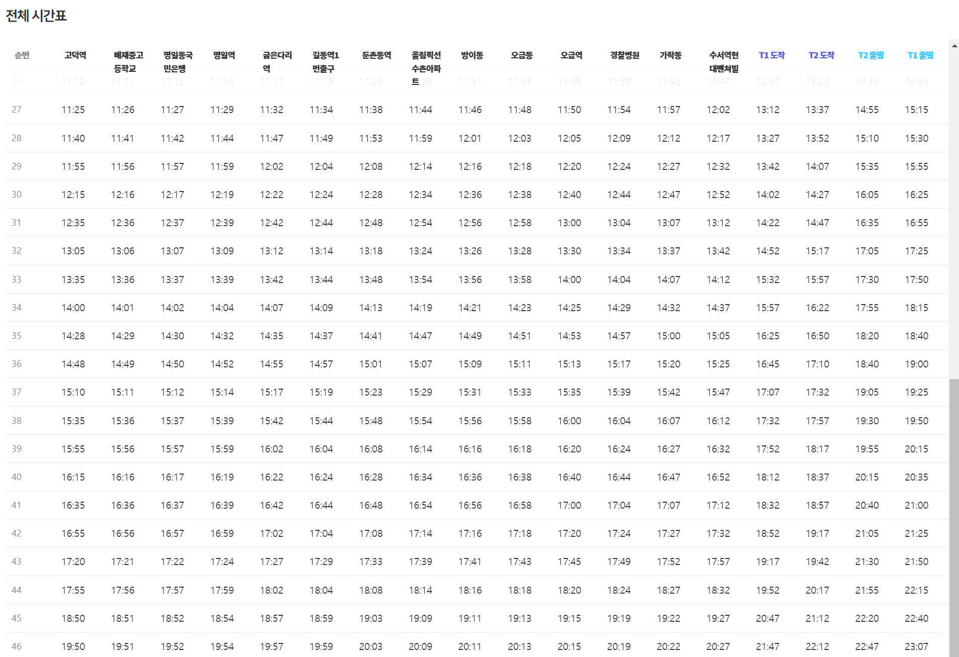 공항버스6300 평일시간표3