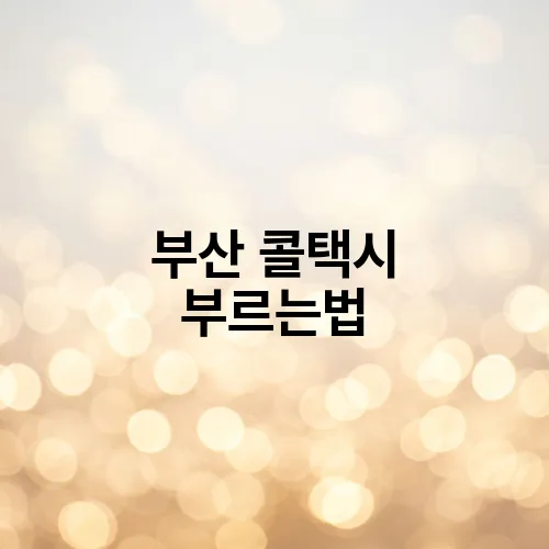 부산 콜택시 부르는법