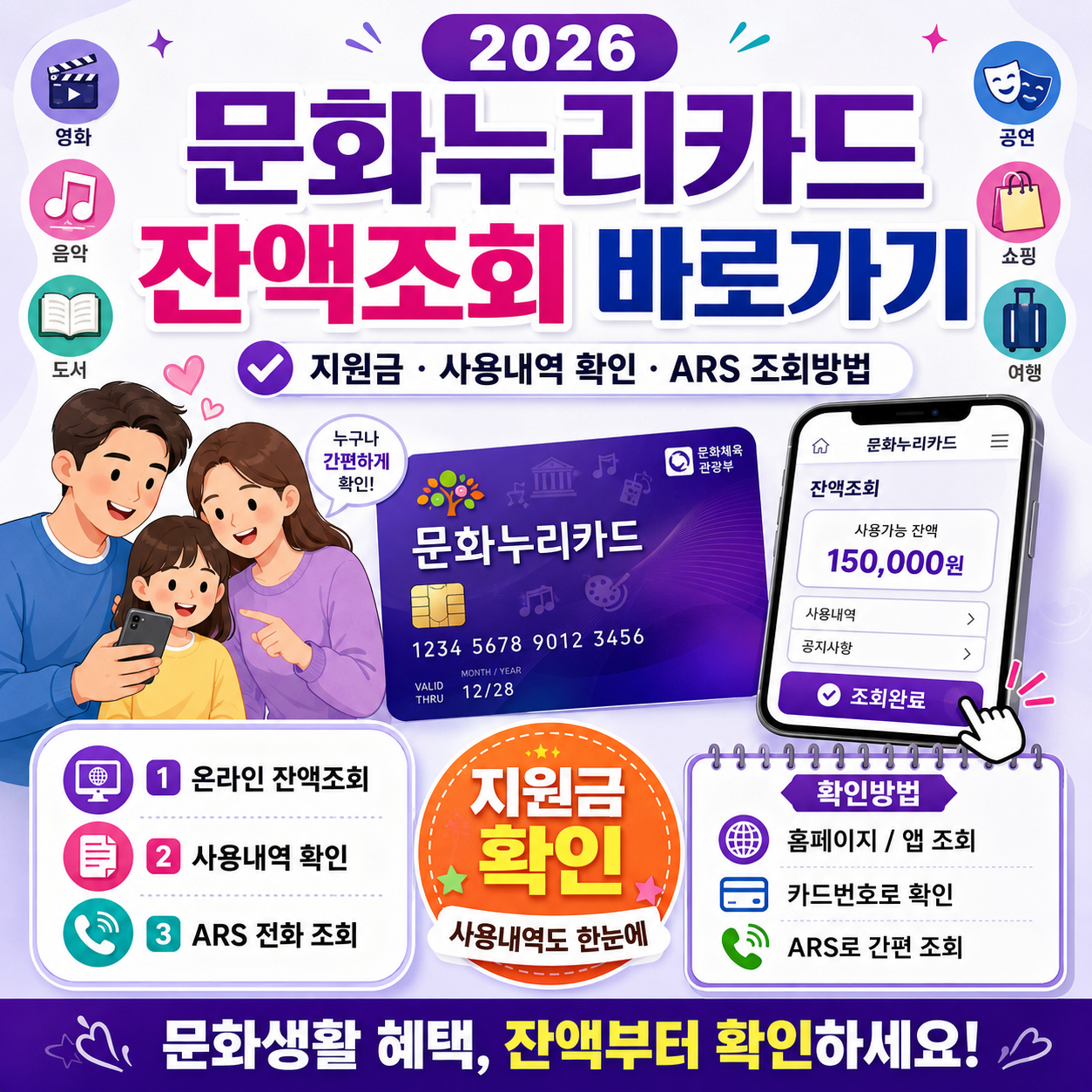 문화누리카드 잔액조회 바로가기 ❘ 2026 지원금·사용내역 확인 및 ARS 조회방법