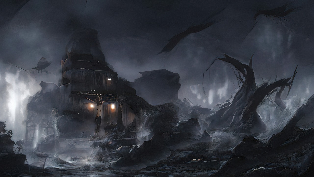 외딴 곳에 홀로 떨어져있는 으스스한 집의 이미지입니다