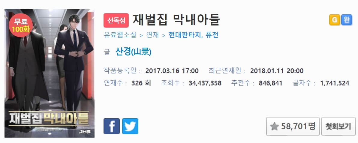 문피아 재벌집 막내아들