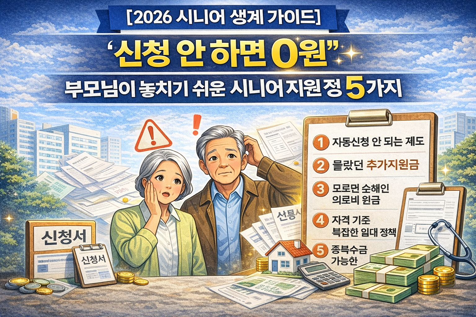 2026년 시니어를 위한 신청하지 않으면 받을 수 없는 지원 정책 5가지를 안내하는 정보형 썸네일