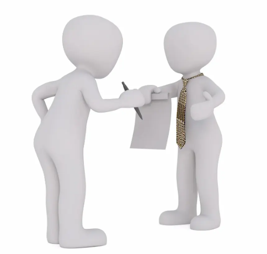 계약서 서명하는 3D 모형 인간들