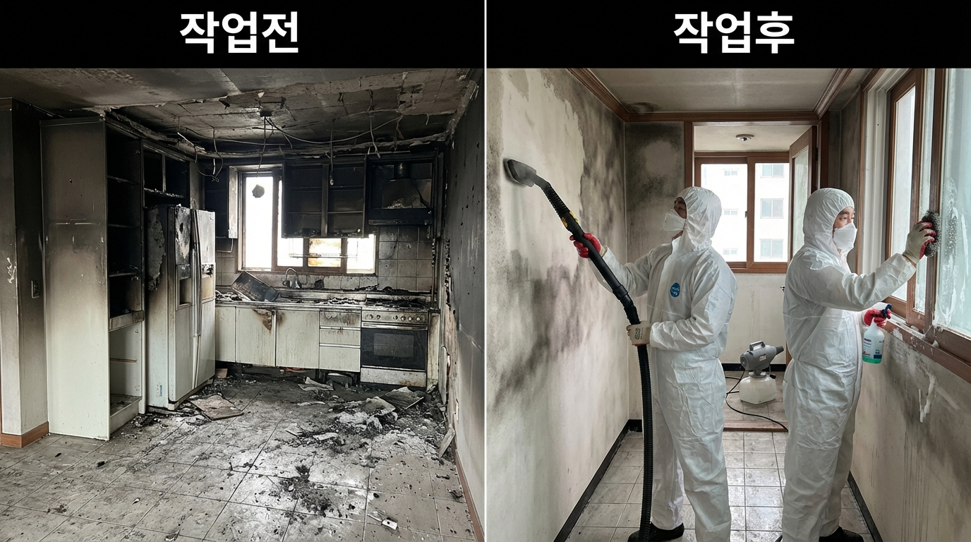정읍 화재청소 엔테리어 공사 작업전 작업후 모습