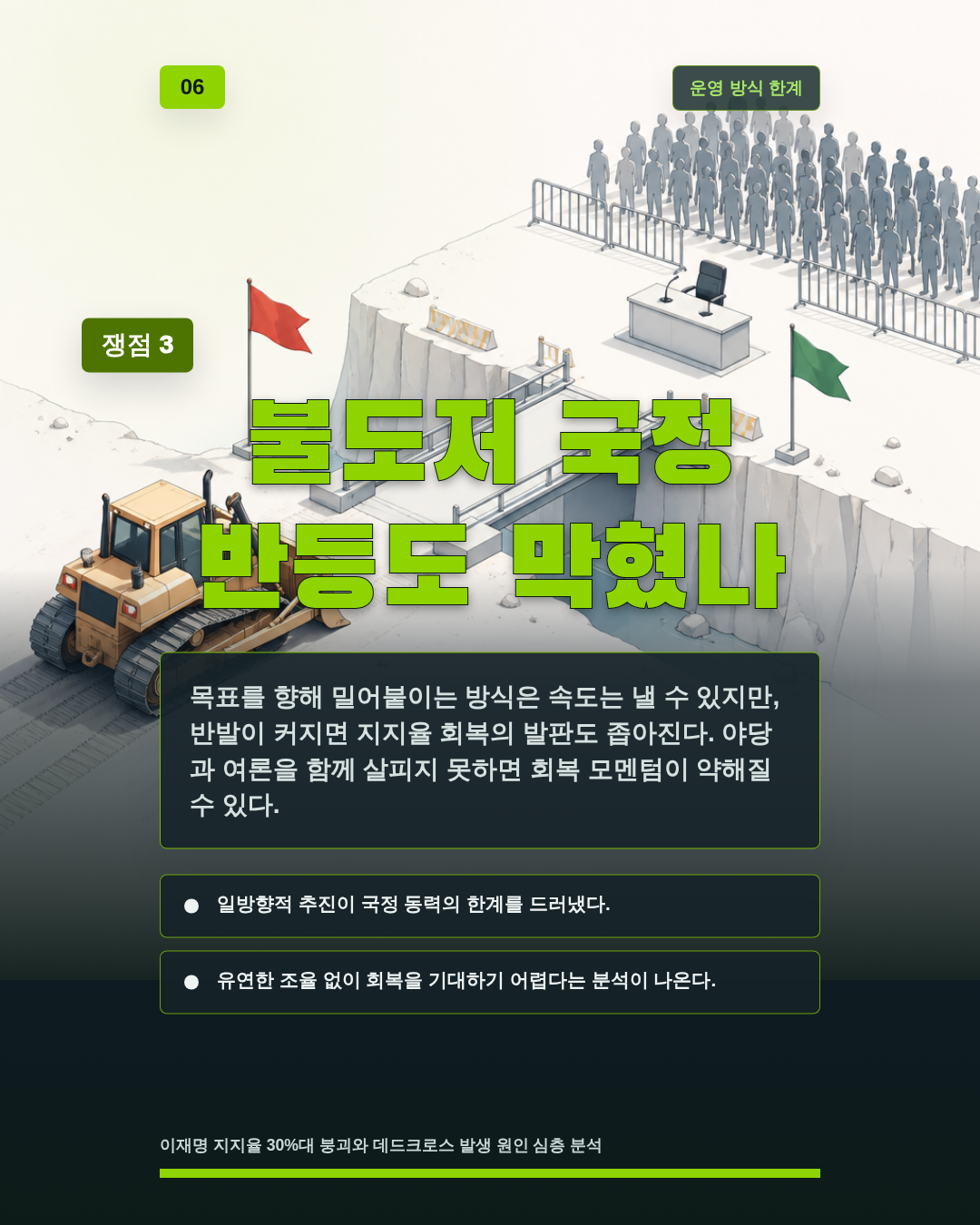 불도저 국정 반등도 막혔나