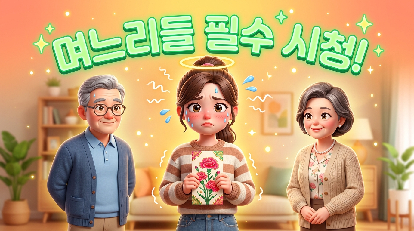 어버이날 시부모님 선물과 용돈 금액을 고민하며 스트레스 받는 며느리를 그린 썸네일