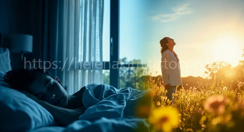 왼쪽에는 자고 있는 모습, 오른쪽에는 아침 햇살을 받고 있는 모습